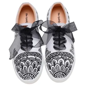 THE QUIRKY NAARI Mandala Sneakers with Mesmerizing Mandala Design | B&W | 7 UK Multicolor