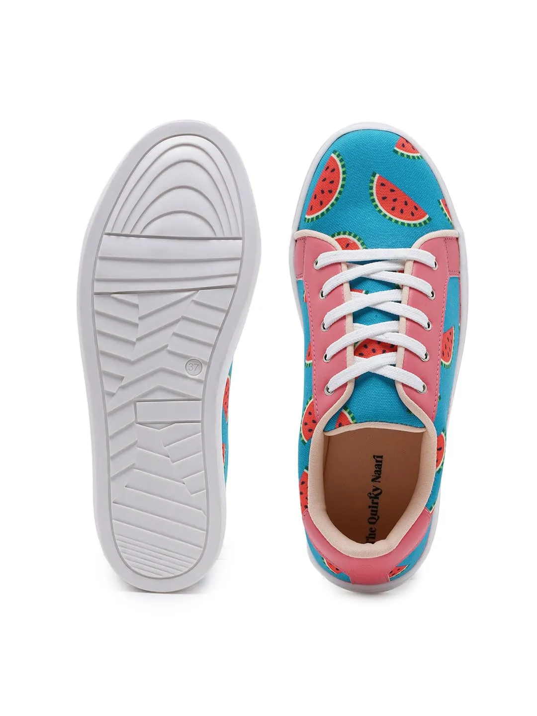 THE QUIRKY NAARI Watermelon Sugar Sneakers with A Funky Design | Teal | 7 UK