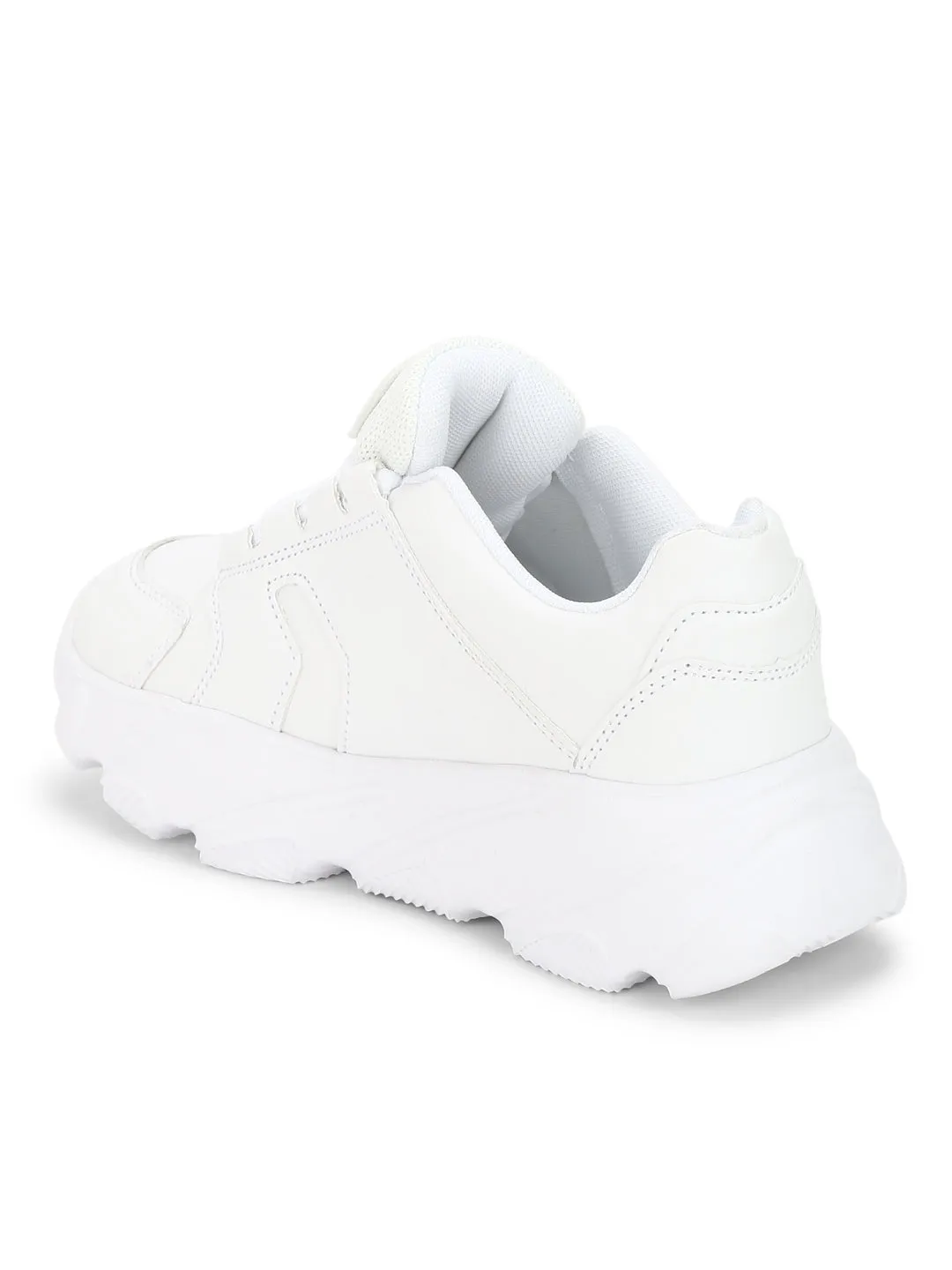 Total White Cleated Bottom Lace-Up Chunky Sneakers