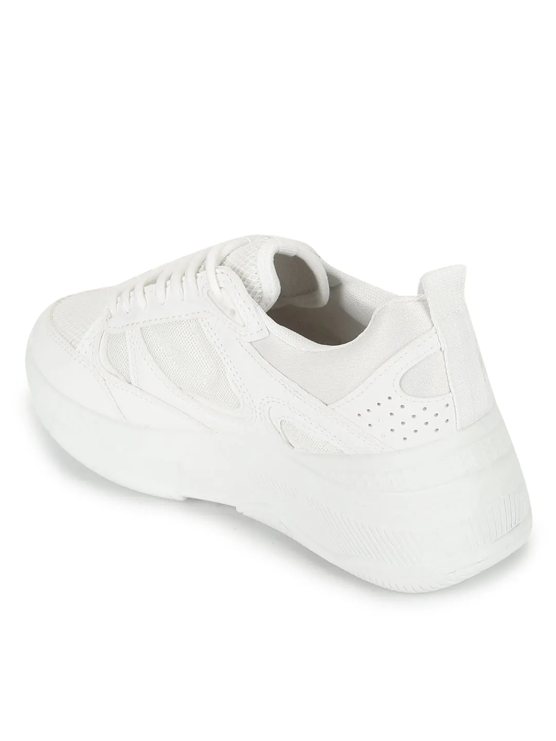 Total White PU Lace-Up Chunky Sneakers