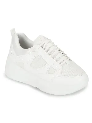 Total White PU Lace-Up Chunky Sneakers