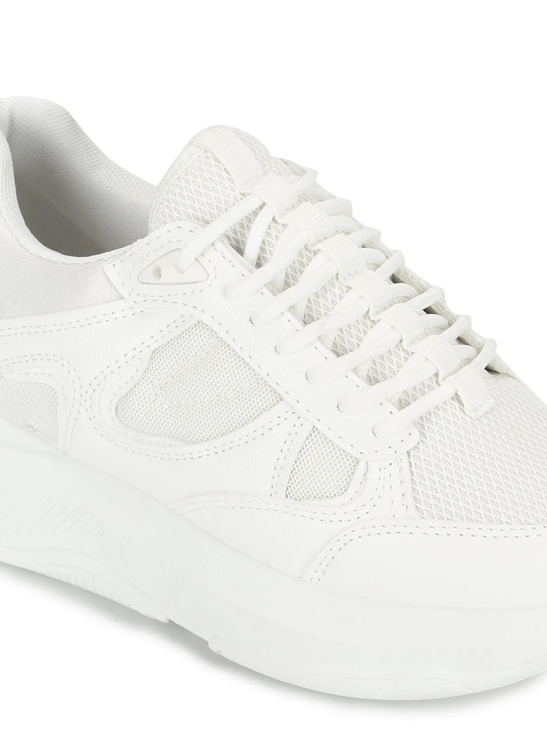 Total White PU Lace-Up Chunky Sneakers