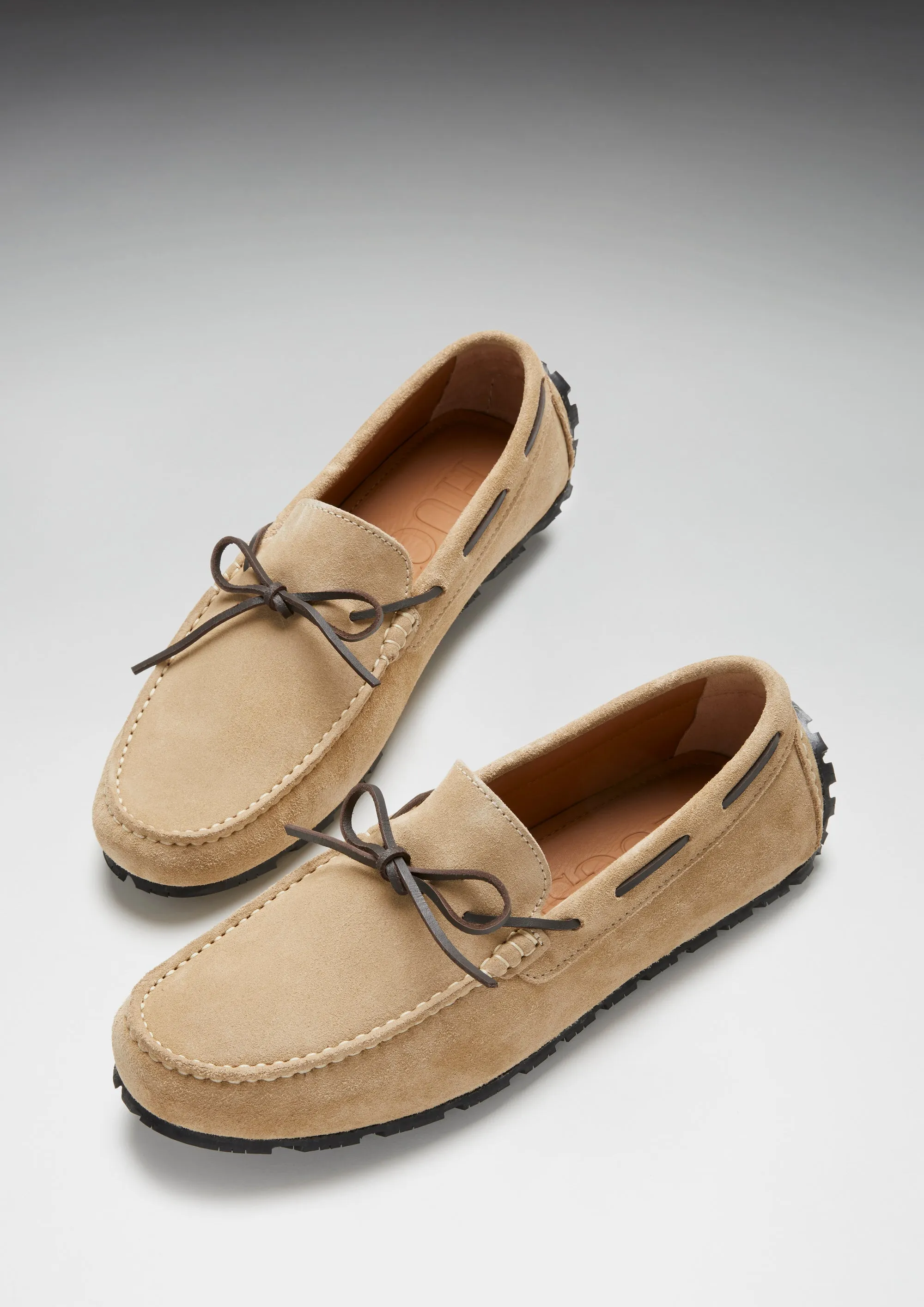 Tyre Sole Laced Driving Loafers, taupe suede