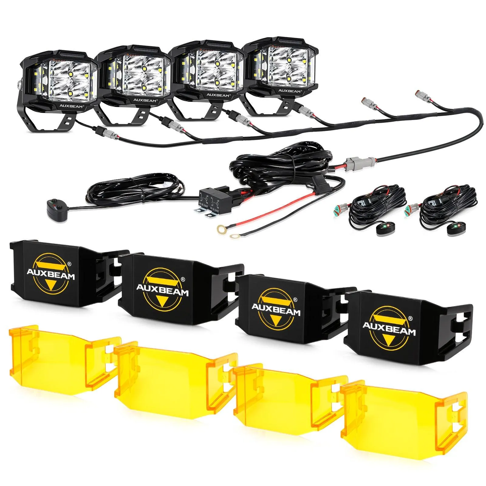 V-MAX Series | 4 Inch 92W 8960LM Combo Beam Side Shooter LED Square Pod Lights with Amber DRL