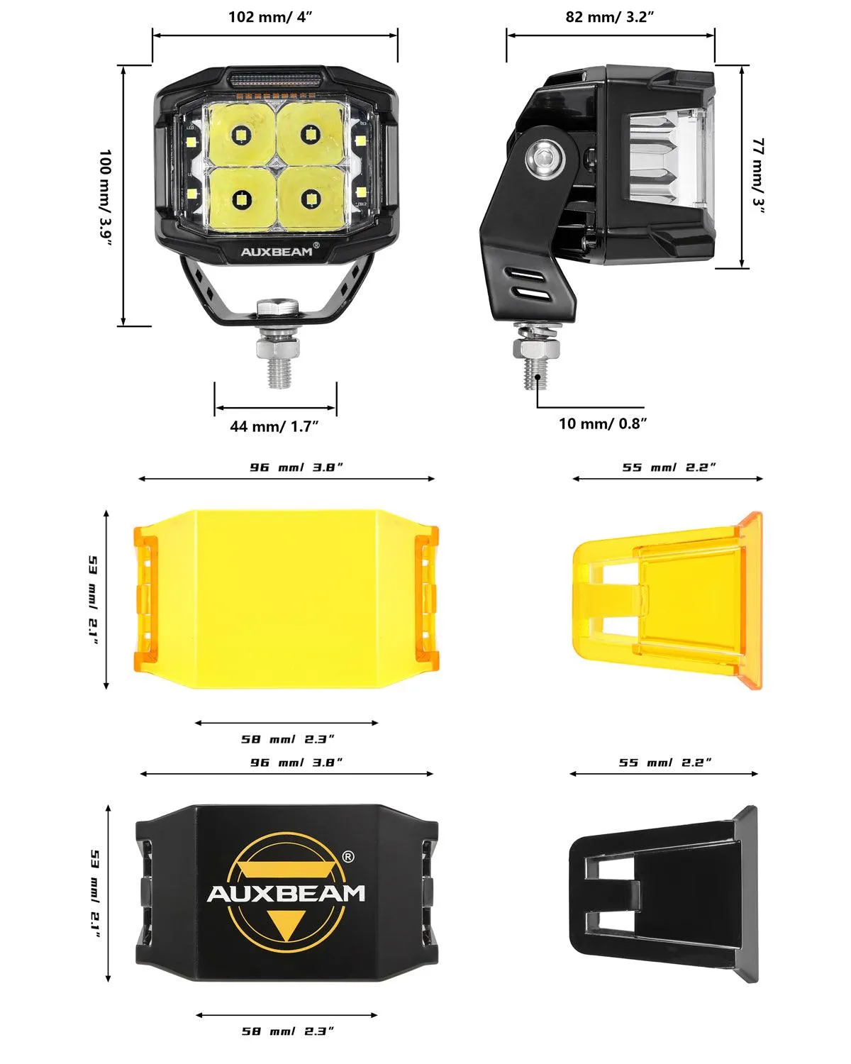 V-MAX Series | 4 Inch 92W 8960LM Combo Beam Side Shooter LED Square Pod Lights with Amber DRL