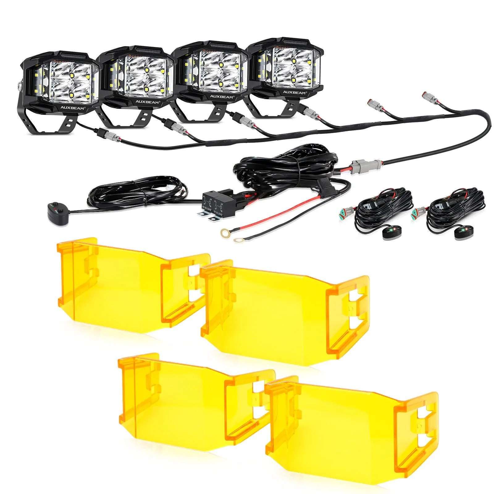 V-MAX Series | 4 Inch 92W 8960LM Combo Beam Side Shooter LED Square Pod Lights with Amber DRL