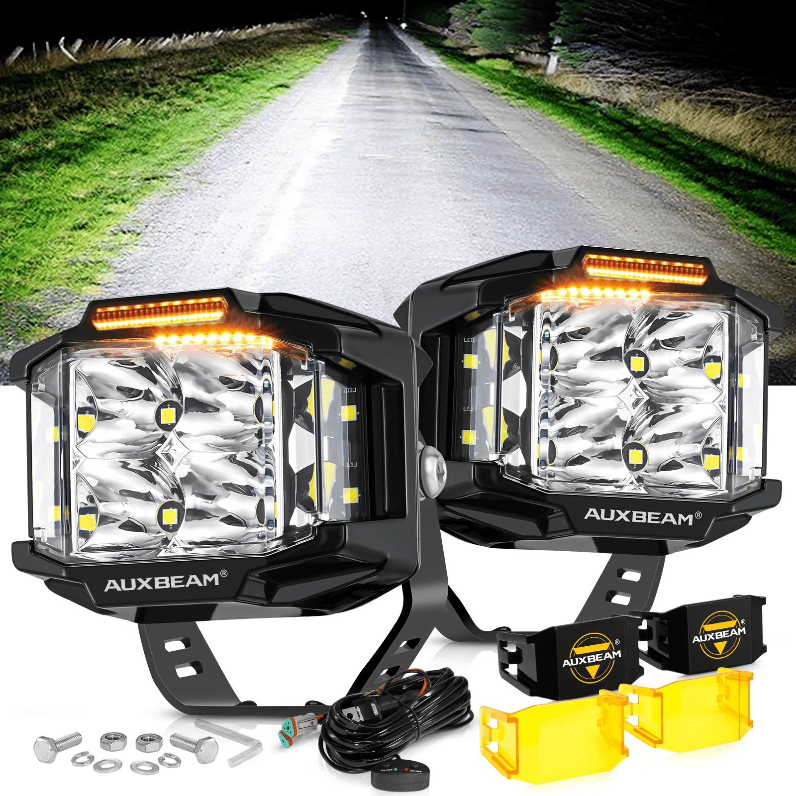 V-MAX Series | 4 Inch 92W 8960LM Combo Beam Side Shooter LED Square Pod Lights with Amber DRL