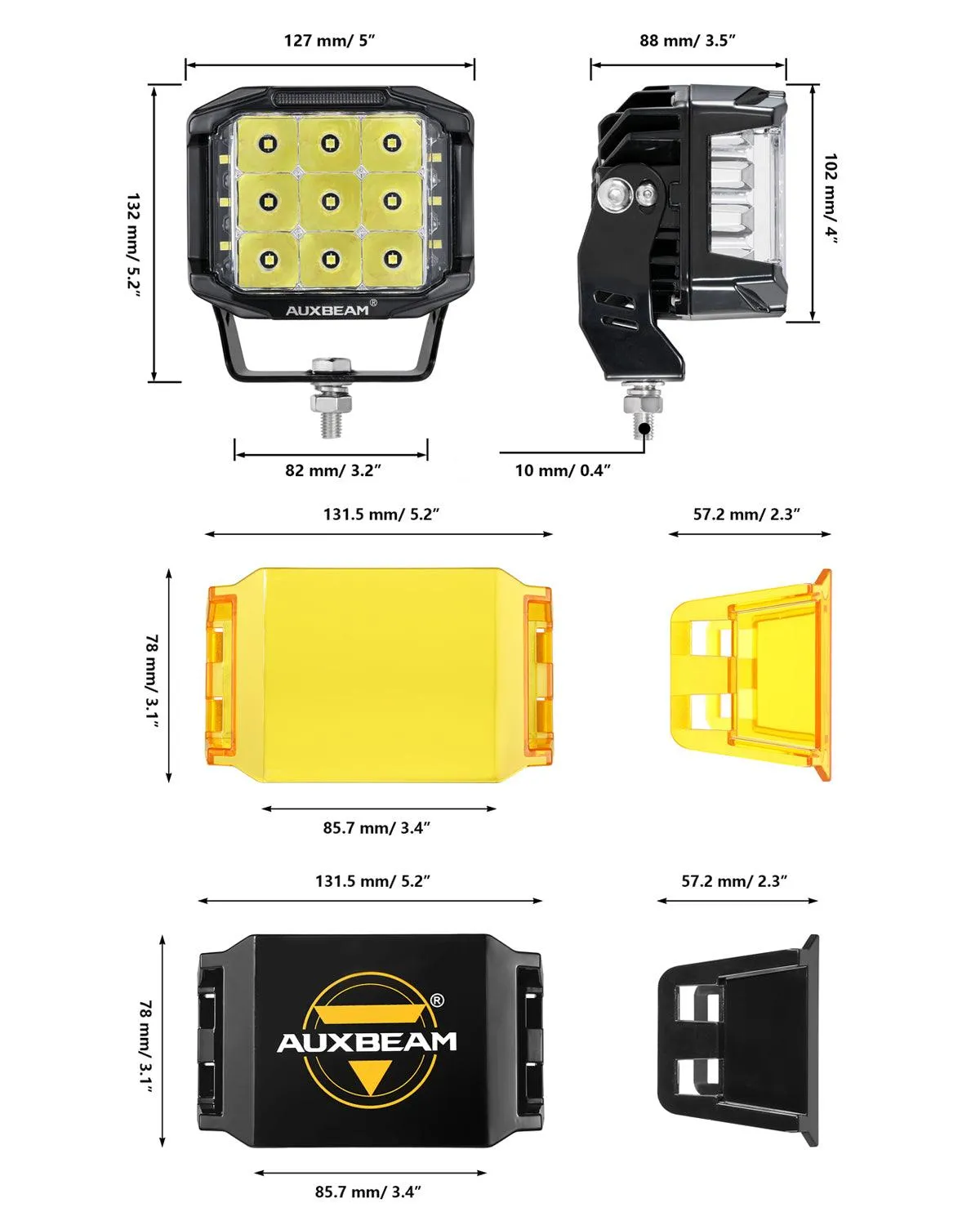 V-MAX Series | 5 Inch 168W 16440LM Combo Beam Side Shooter LED Square Pod Lights with Amber DRL