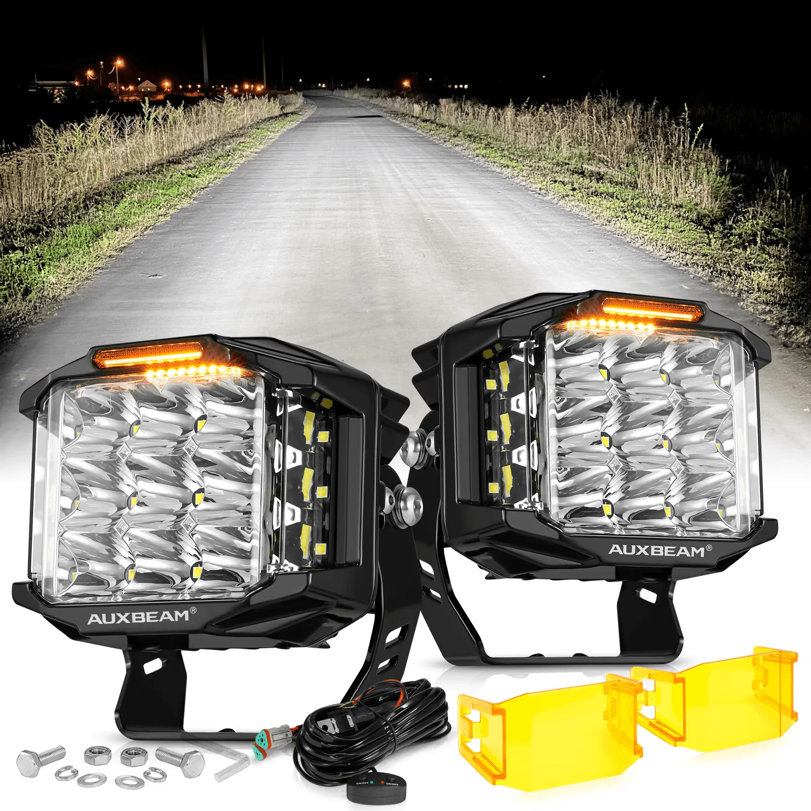 V-MAX Series | 5 Inch 168W 16440LM Combo Beam Side Shooter LED Square Pod Lights with Amber DRL