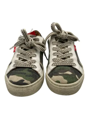 Veronica Beard Shoe Size 37 Green, black & beige Canvas Camo Laces Sneakers