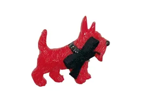 Vintage Red Plastic Scottie Dog with Black Fabric Bow