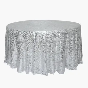 Wave Sequin Mesh Tablecloth 120" Round - Silver