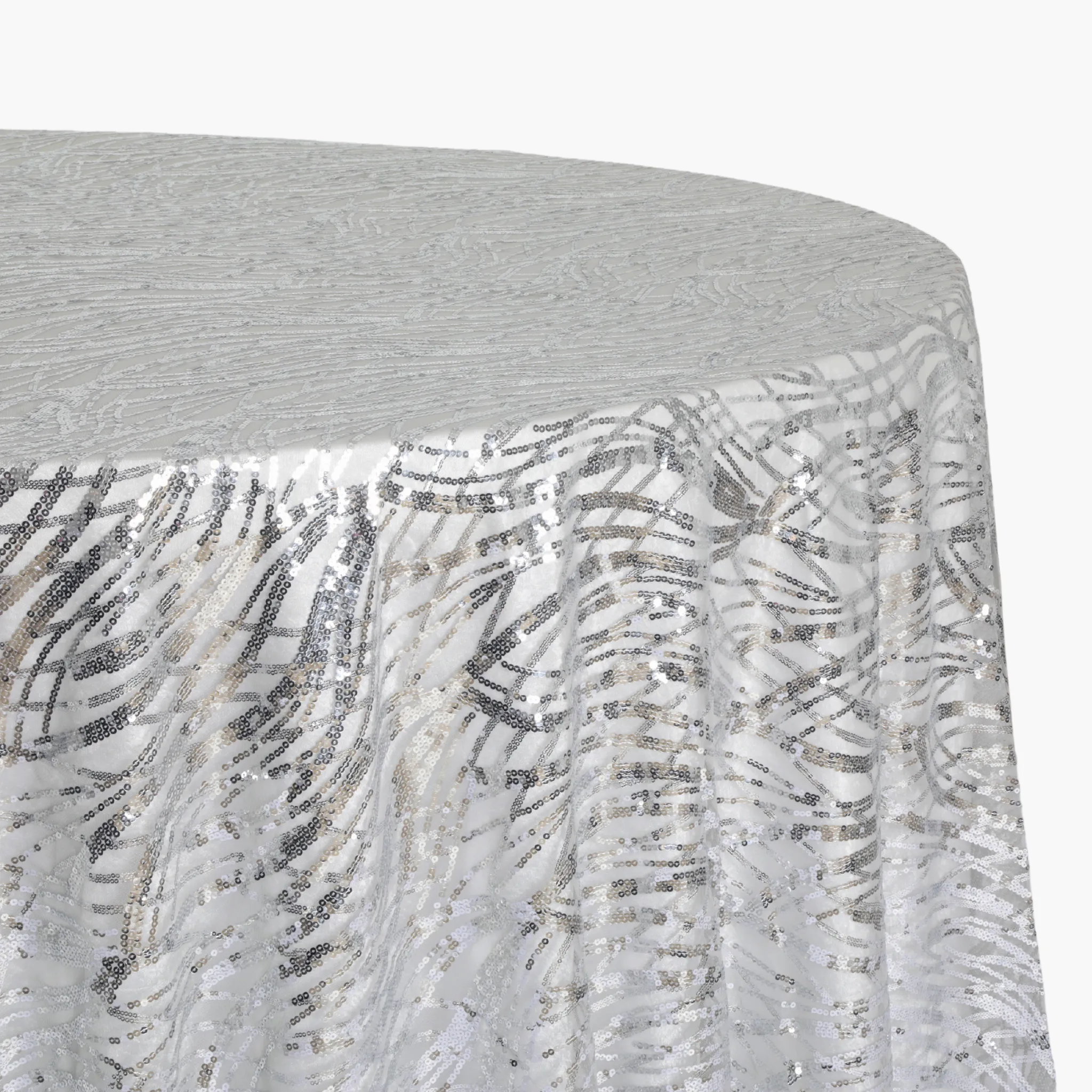 Wave Sequin Mesh Tablecloth 120" Round - Silver