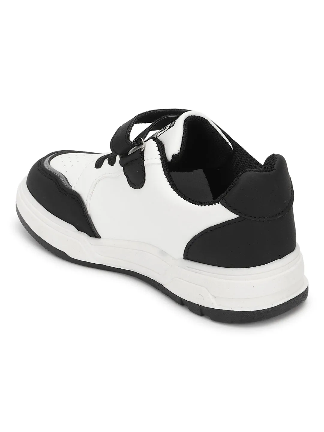 White Black PU Stylish Velcro Sneakers For Kids-Unisex (TC-RS3649-B-WHTBLK)