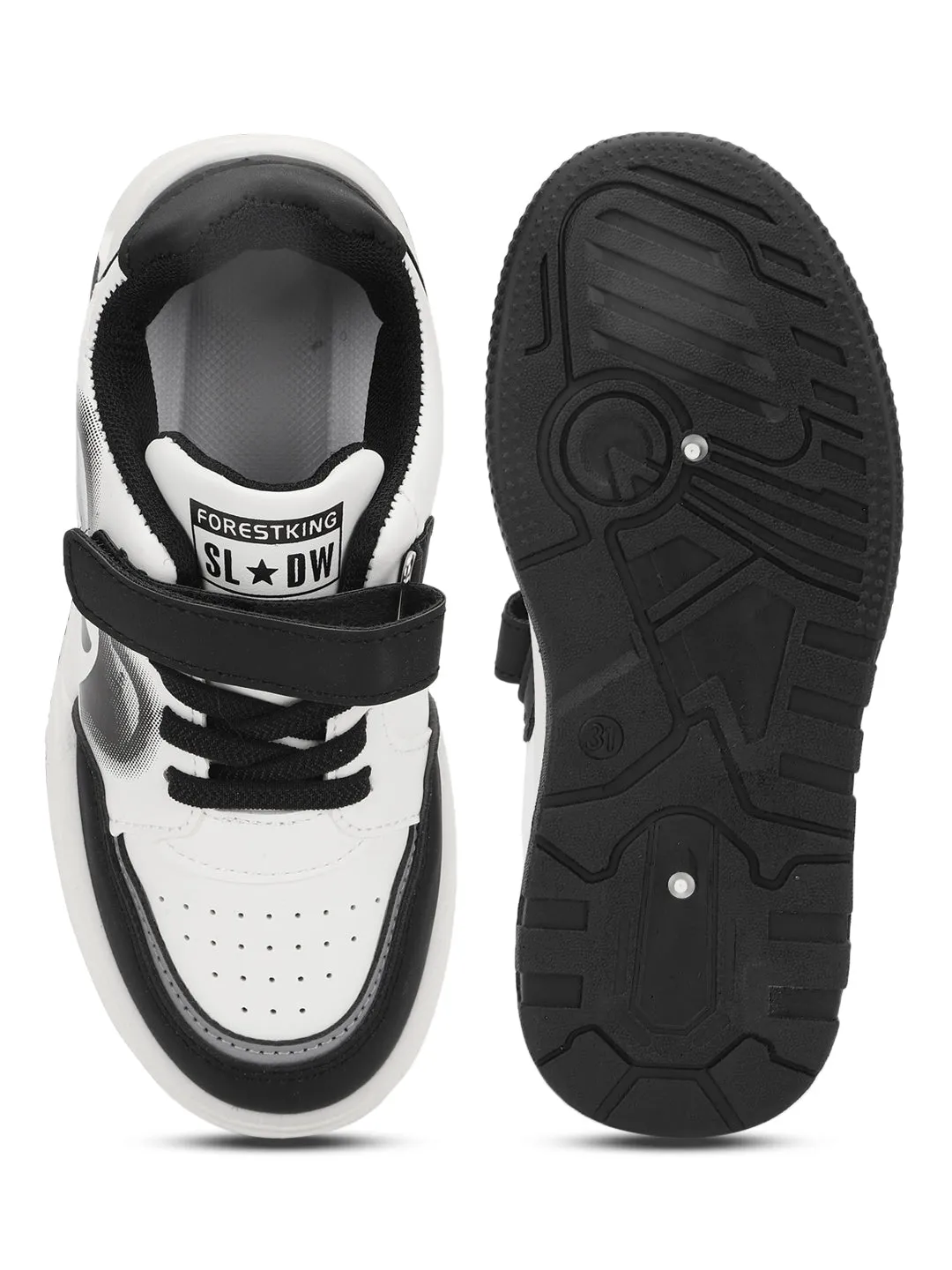 White Black PU Stylish Velcro Sneakers For Kids-Unisex (TC-RS3649-B-WHTBLK)