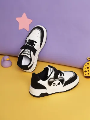 White Black PU Stylish Velcro Sneakers For Kids-Unisex (TC-RS3649-B-WHTBLK)