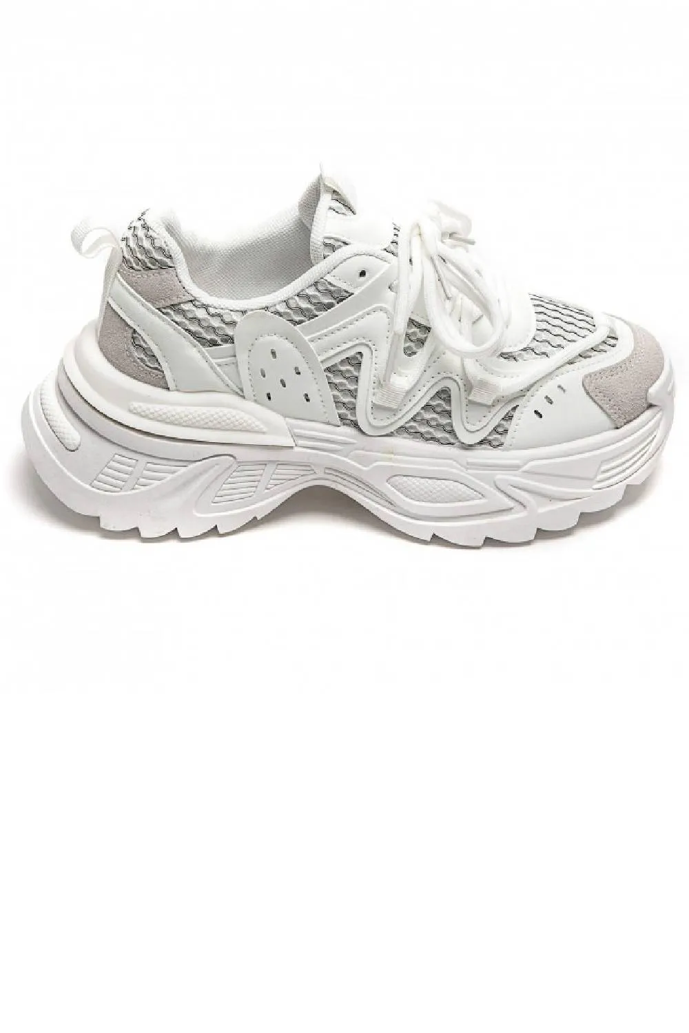 WHITE LACE UP CHUNKY SNEAKERS TRAINERS