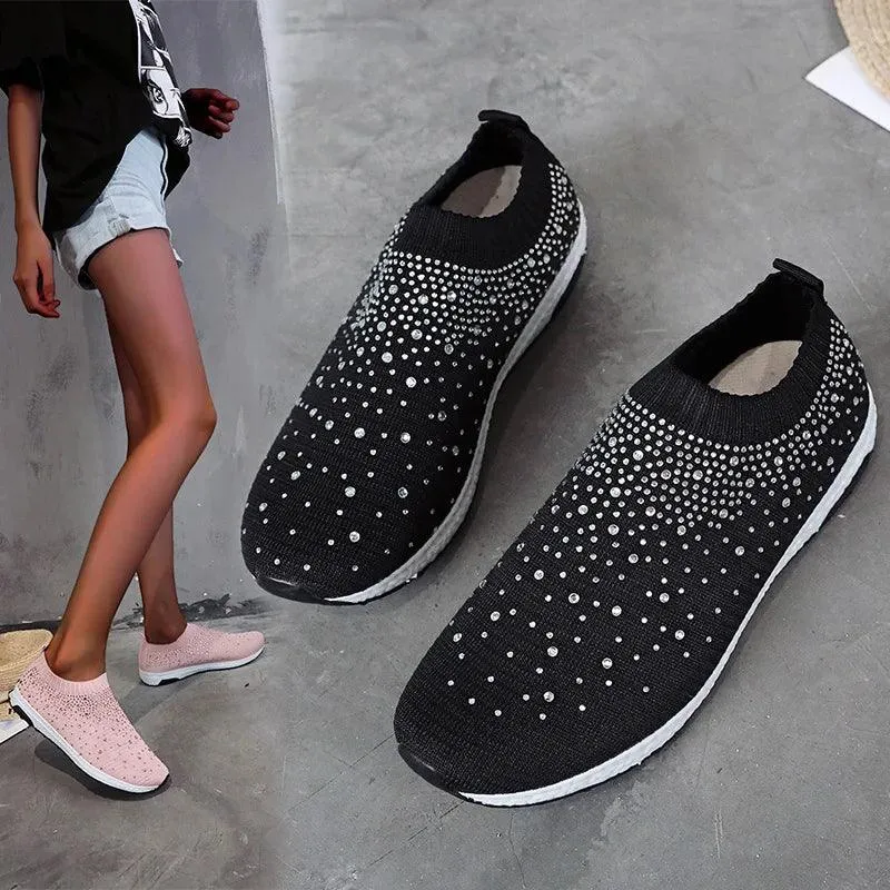 Women's Casual Shoes Breathable Mesh Flat Bling Sneakers #06-LYD274