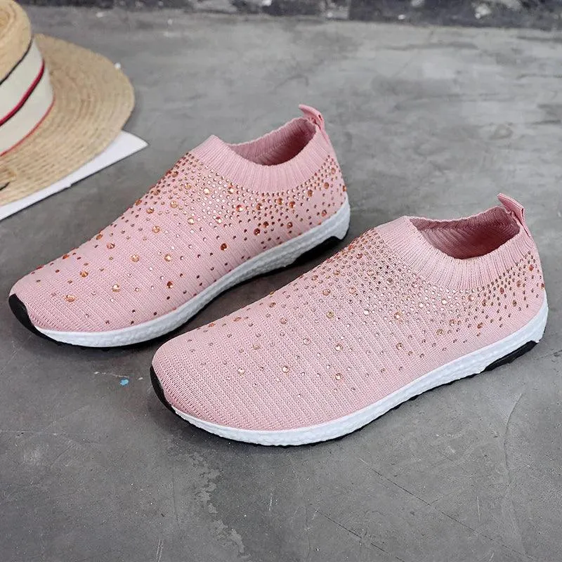 Women's Casual Shoes Breathable Mesh Flat Bling Sneakers #06-LYD274