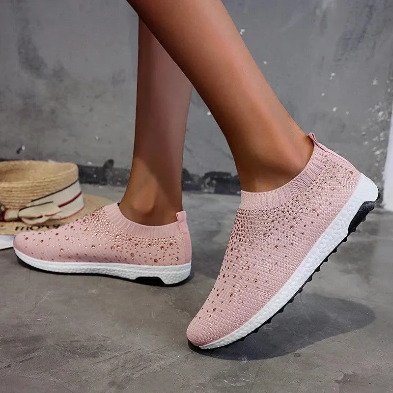 Women's Casual Shoes Breathable Mesh Flat Bling Sneakers #06-LYD274